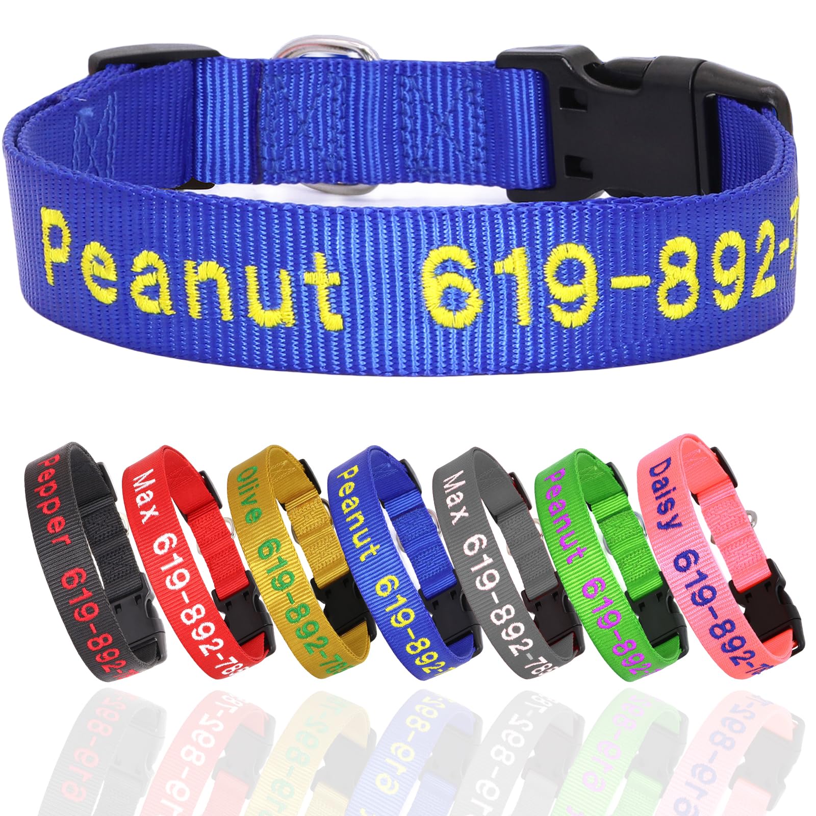 Personalized Embroidered Dog Collars, Custom Dog Name & Phone Number, 5 Adjustable Sizes for XS to XL,Nylon Collars for Boy Girl Dogs,Puppy,Safety