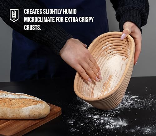Miniatura 10 de Kook - Juego de pruebas, pan de masa madre, 2 cestas Banneton de ratán, 2 cubiertas de cesta, raspador de metal, raspador de plástico, puntuación de