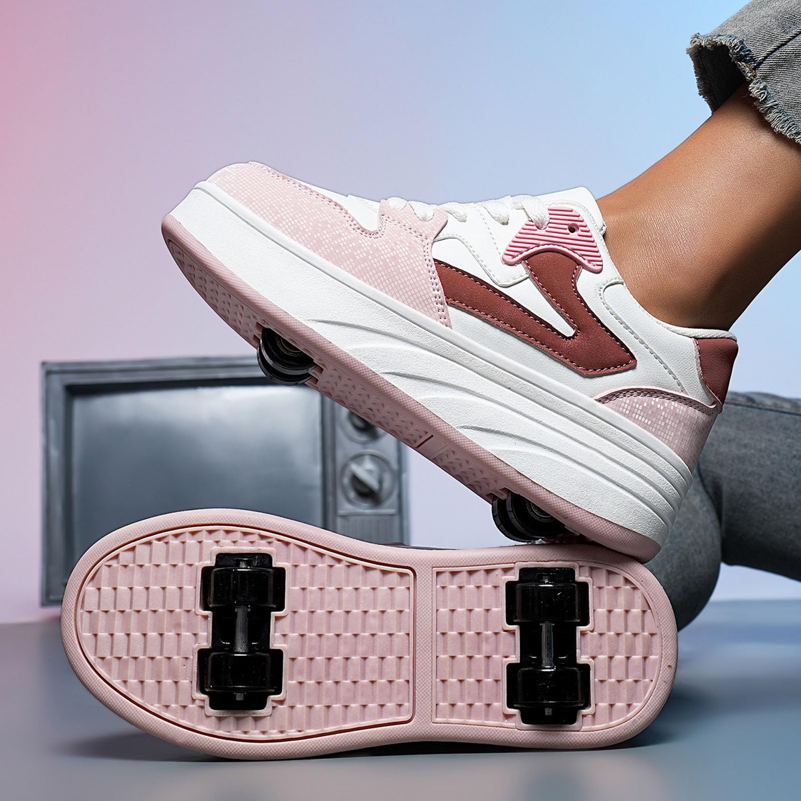ENEN Schuhe mit Rollen für Mädchen & Jungen, Turnschuhe mit Rollen Versenkbarer mit 4 Rollen, Jugend Outdoor Turnschuhe 2-in-1 Roller Schuhe Turnschuhe Skateboardschuhe