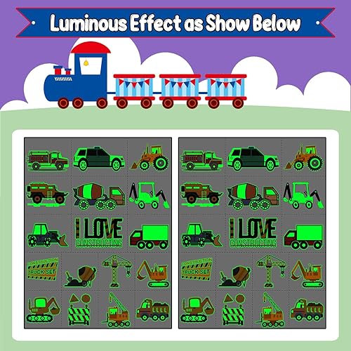 Miniatura 4 de Partywind Tatuajes temporales de construcción luminosa para suministros de fiesta de cumpleaños de niños 34 estilos brillantes de decoración de