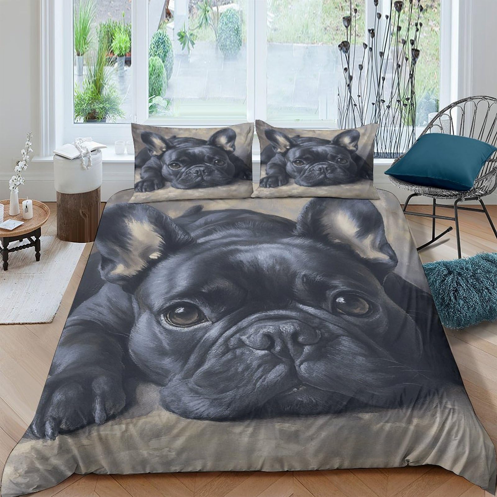 Ctjqhvkz Style-6 3D Printed French Bulldog Fitted Sheet Microfiber Soft Bed Cover Dog Art For Bedroom Guest Room Decor Single（135X200cm）