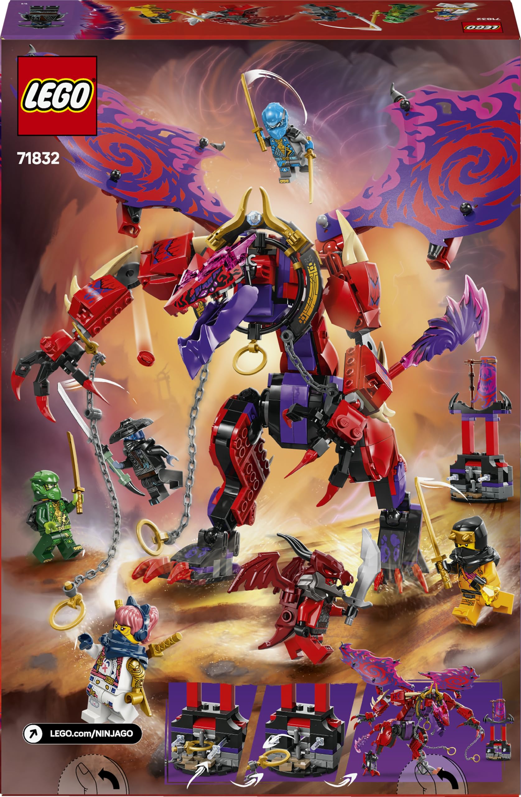 LEGO Ninjago Croc-de-Tonnerre : Le Dragon du Chaos - Jeu de Construction pour garçon ou Fille dès 8 Ans - 6 minifigurines Dont des Guerriers Ninjas - Cadeau pour Fans du soulèvement des Dragons 71832