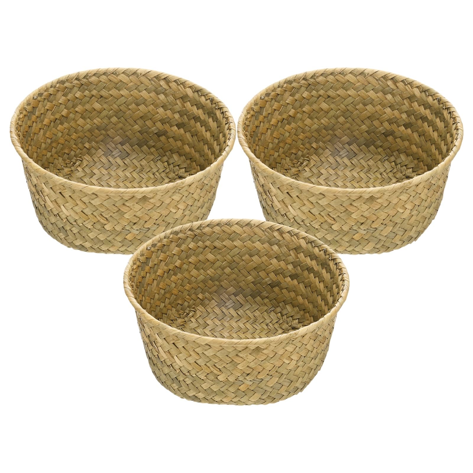 M METERXITY 3-Pack Natural Seagrass Woven Storage Basket, 16cm x 8.5cm Small Round Storage Seaweed Woven Sundries Baskets for Fruit/Kitchen/Desktop/Household Organization [Straw Color]