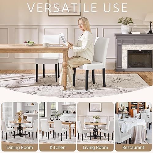 Miniatura 104 de Yaheetech Parson - Juego de 4 sillas de comedor tapizadas de tela con asiento acolchado y patas de madera maciza para comedor/restaurante, diseño