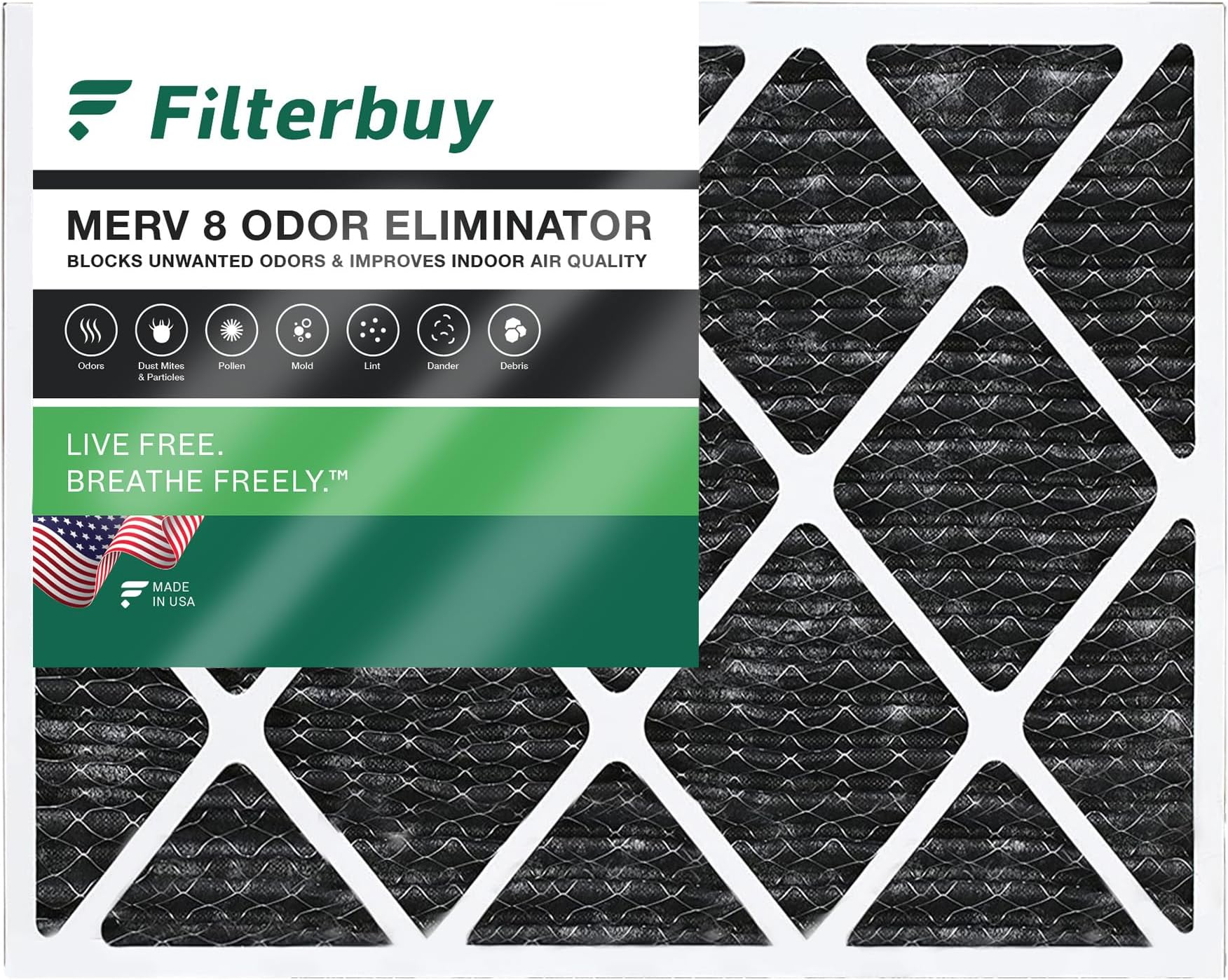 Filterbuy 20x25x1 Air Filter MERV 8 Odor Eliminator (1Pack), Pleated HVAC AC Furnace Air