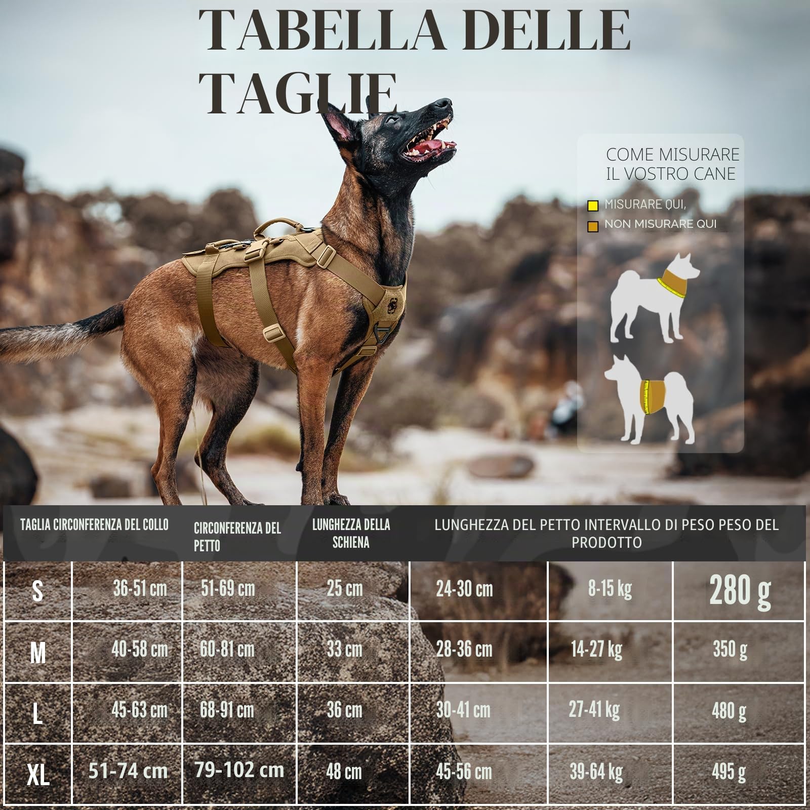 OneTigris Pettorina per cani, T-Bone, tattica con 2 manici, a prova di rottura, regolabile, per cani, caccia, escursionismo, allenamento, passeggiate, attività all'aperto (marrone, M)