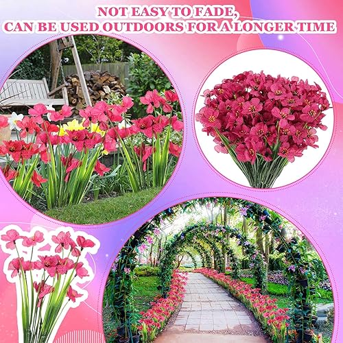 Vista 4 de Lyrow 100 paquetes de flores artificiales violetas, flores sintéticas resistentes a los rayos UV para exteriores, flores de seda sintética, flores