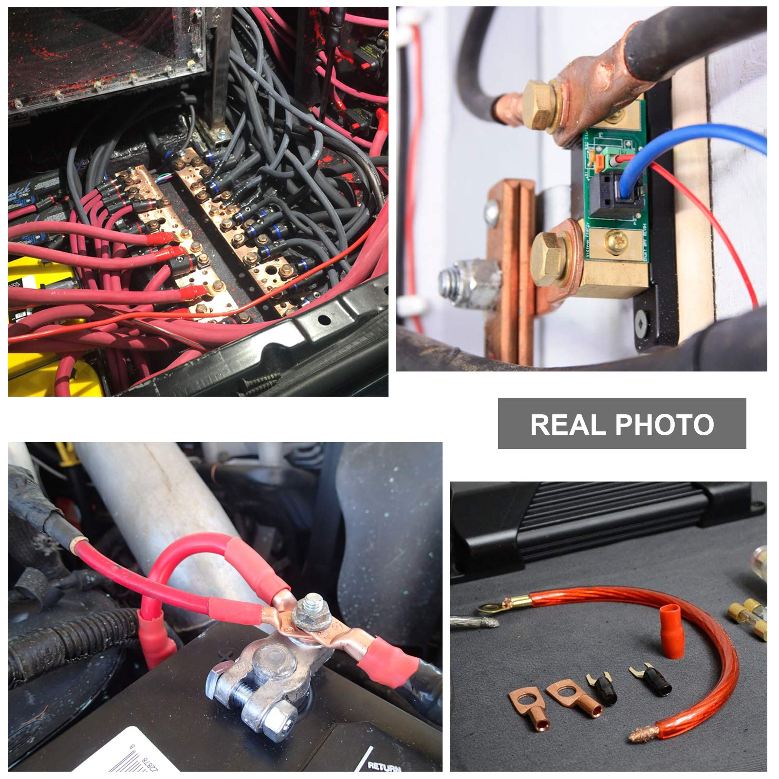 TKDMR 130Pcs Copper Wire Lugs AWG 2 4 6 8 with Heat Shrink Set, 60Pcs Battery Cable Lugs Battery