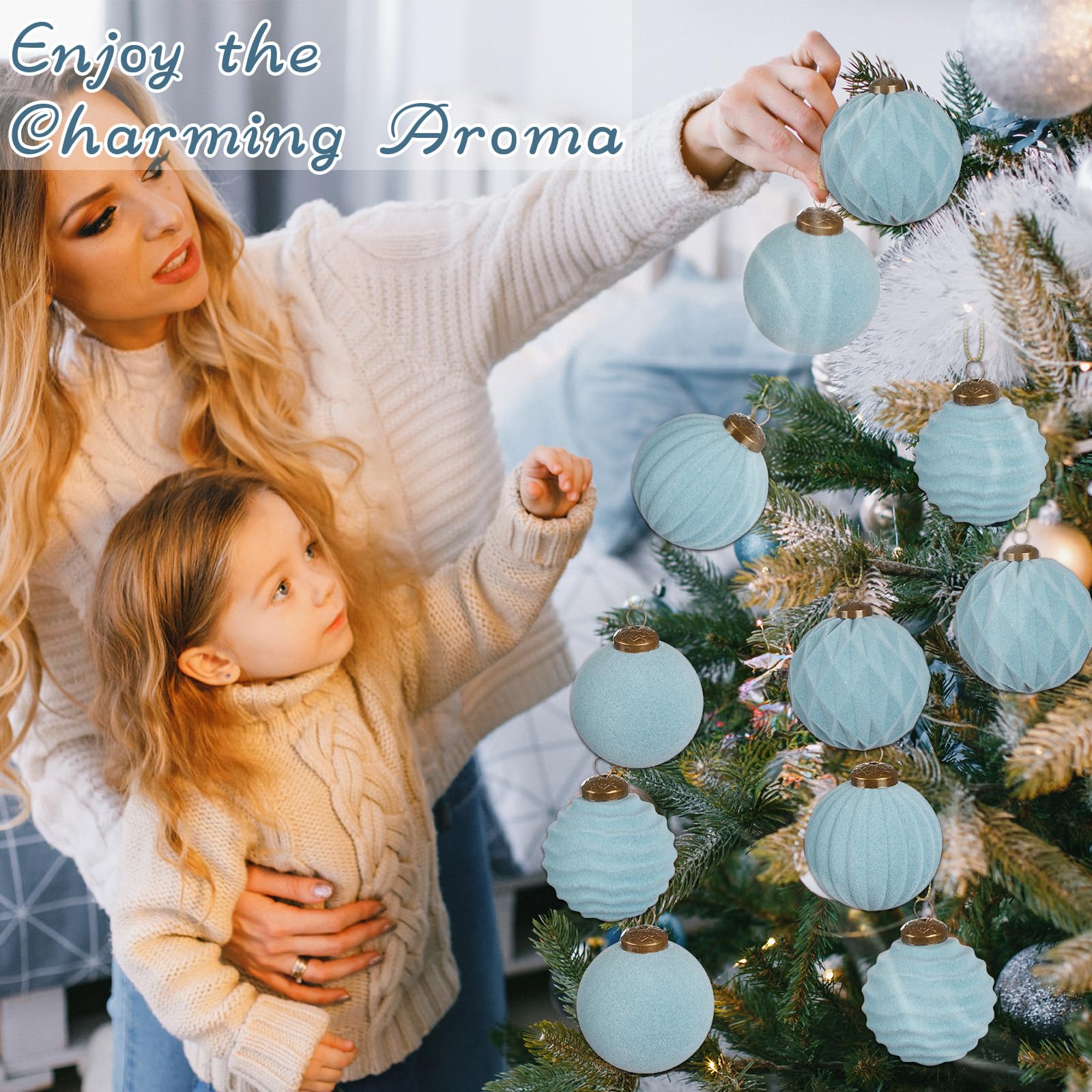 12 palline di Natale in velluto profumate alla rinfusa con profumo invernale di abete floccato, palline per albero di Natale, palline da appendere, per Natale, vacanze, casa, cortile, decorazioni (blu