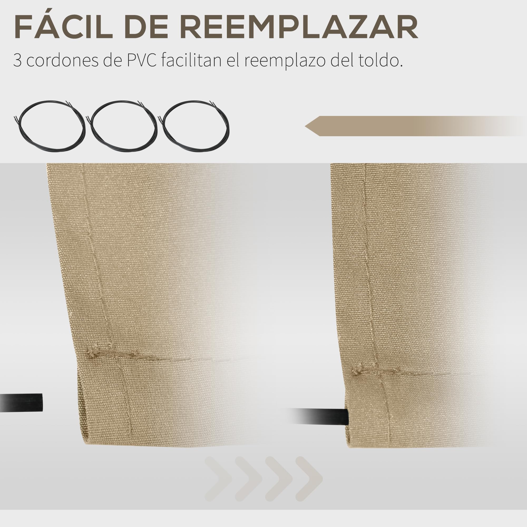 Outsunny Techo de Repuesto para Toldo, 382x240 cm, Lona para Toldo con Dobladillo, Protección UV, Impermeable, de Tela Poliéster 280 g/m², Tela de Repuesto para Patio, Terraza, Jardín, Balcón, Beige
