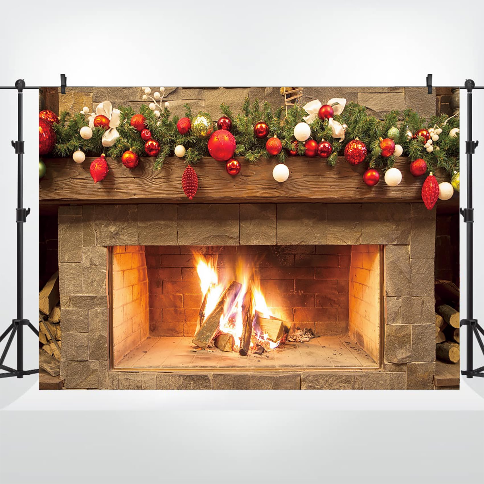 Amazon.co.jp: Baocicco 7x5フィート クリスマス 暖炉 写真 背景幕