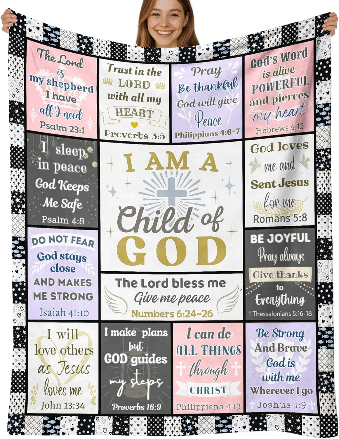 Christian Gifts for Women Blanket – Child of God – Baptism Gifts for Girl Daughter Granddaughter Goddaughter – Confirmation Christening Communion Birthday - Inspirational Catholic Prayer Throw 50"x60"