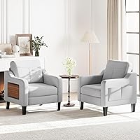 Vista 16 de Silla de acento para sala de estar, sillón moderno tapizado en lino, silla de sofá lateral de tela con estructura de madera con mesa plegable, 2