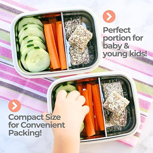 Miniatura 4 de Innobaby Keepin' Fresh - Caja de aperitivos dividida de acero inoxidable con tapa para niños y niños pequeños, sin BPA, 11 onzas, naranja