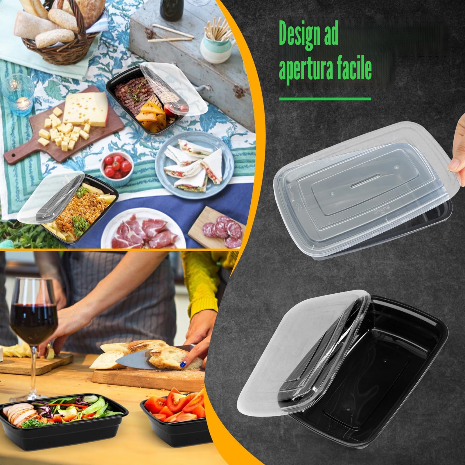 50Pcs Contenitori per la Preparazione dei Pasti da 900ml Contenitore per Frutta con Coperchi Portatile per Cibo da Asporto Picnic