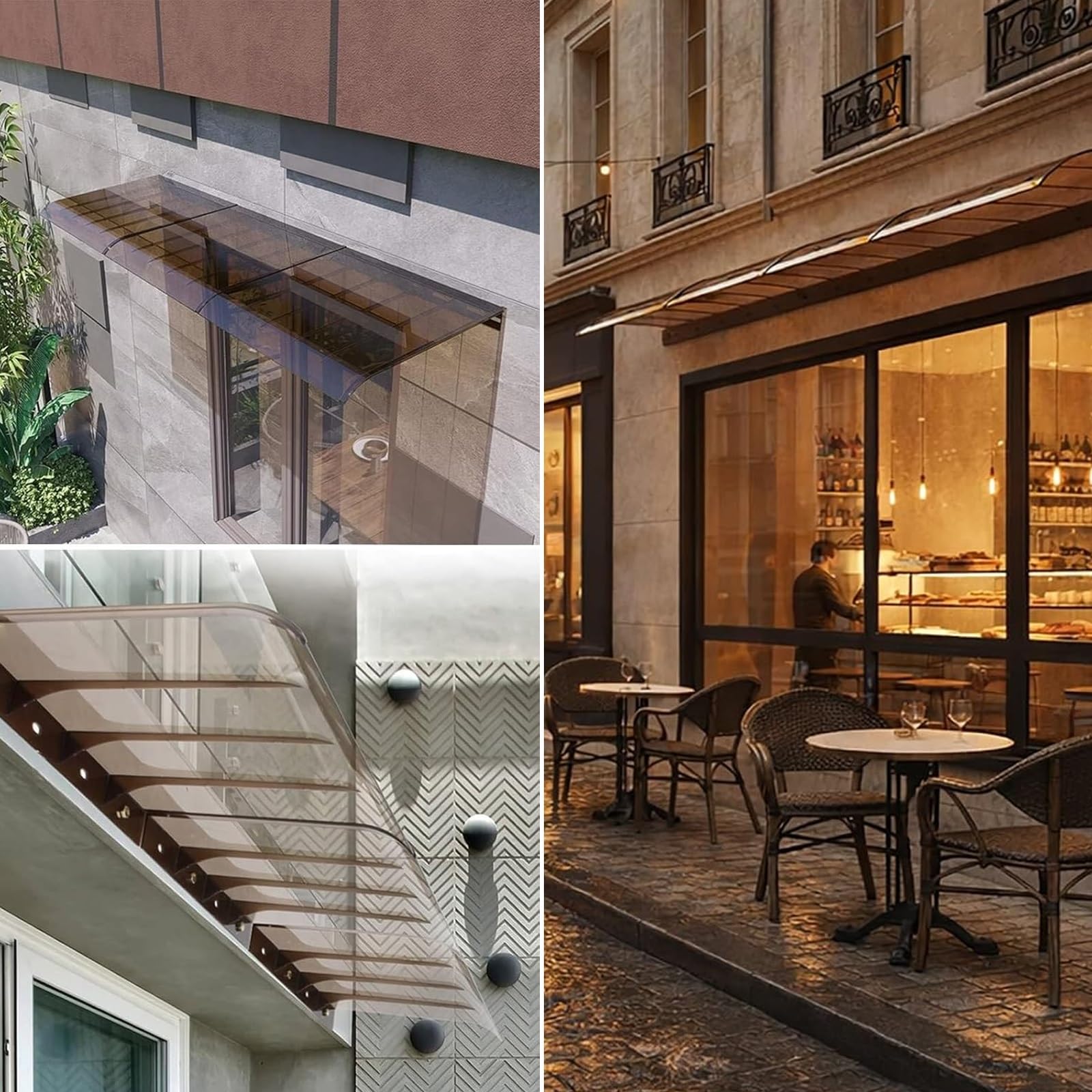 Marquesinas Exterior para Puertas y Ventanas,3,5 mm Marrón,Techado de Entrada,Marquesina en Arco de Escritorio y Lluvia,Casas, Patios Y Terrazas(W55*L260cm/W 21.6*L102.3in)