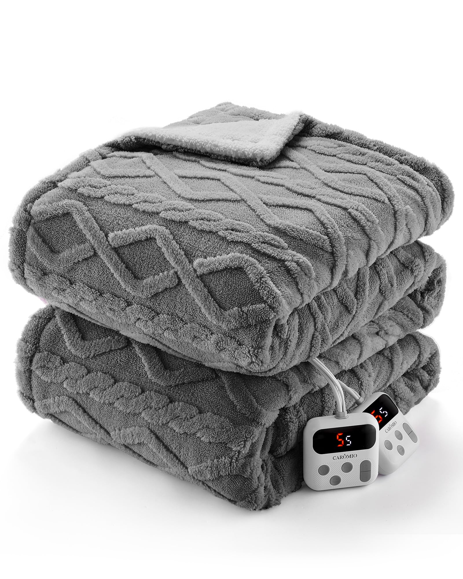 Electric Blanket Queen Size - Dual Control Heated Blanket Queen, Thick Tufted Sherpa Fast Heating with 10 Time Settings & 10 Heat Settings, Warm Gift for Grandma (84x90 inches, Gray)