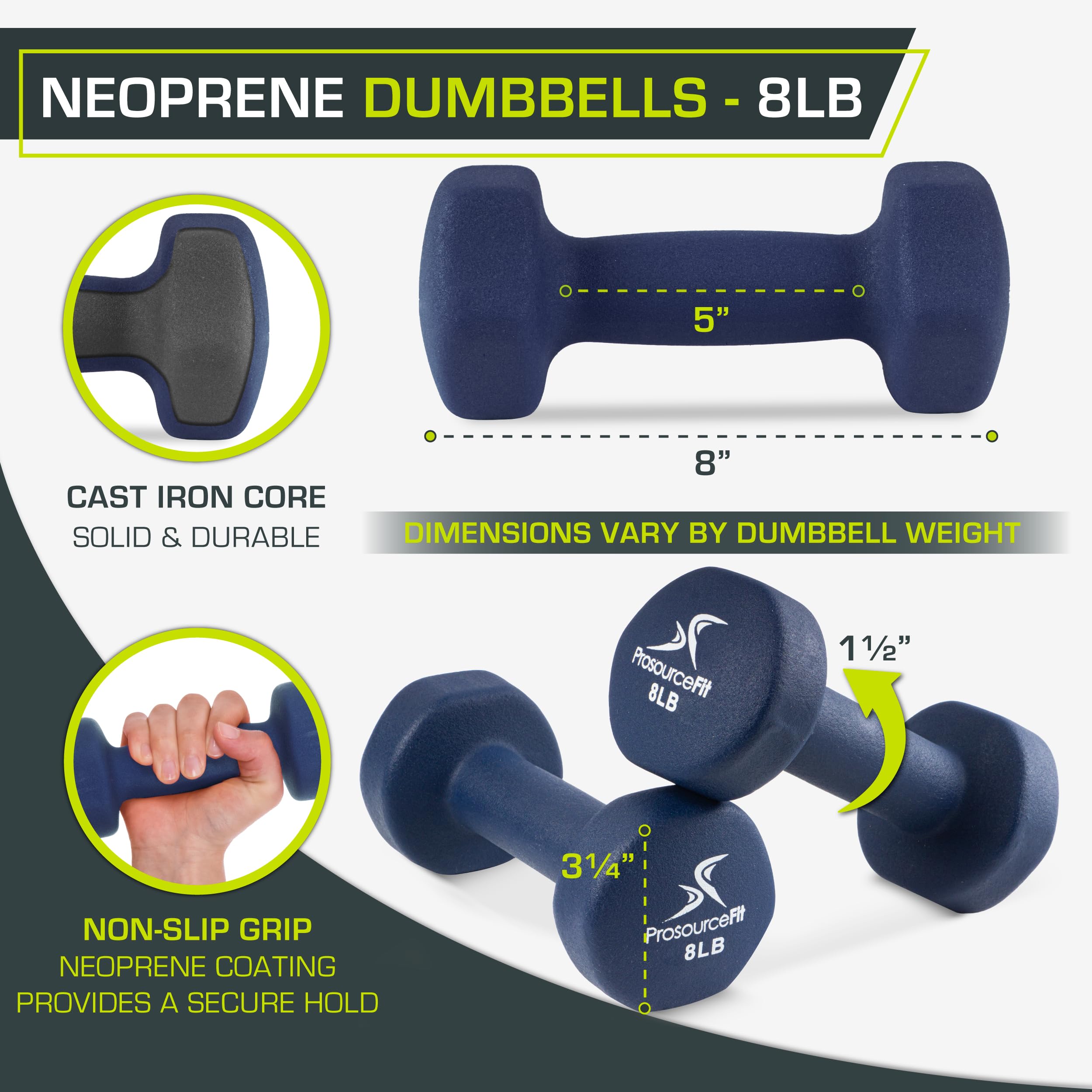ProsourceFit Hantle neoprenowe powlekane dla antypoślizgowego uchwytu, 3,6 kg