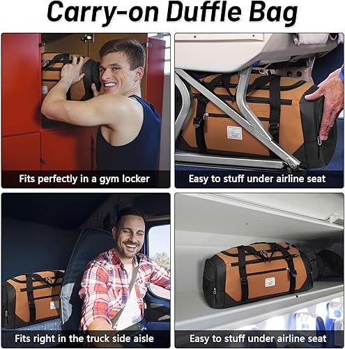 Miniatura 6 de Bolsa de lona para hombres bolsa de gimnasio 1000d material impermeable de nylon, Caqui2, 65 l, Viajes