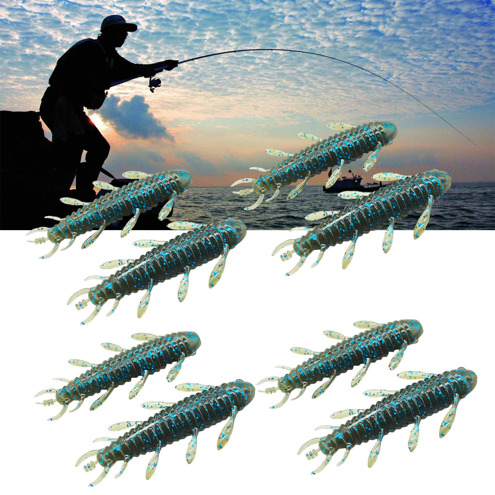 Cebos de pesca, 8 piezas/Set Suave loco Plataformas cebo Plásticos señuelos de pesca gusanos de seda señuelos de pesca gusanos de seda Cortos cebos artificiales nadadores