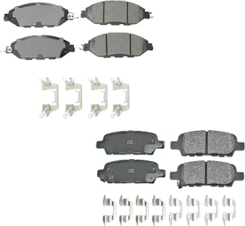 Akebono ProACT Front and Rear Ceramic Brake Pad Set Kit with Stainless Hardware Acoustic Sensors For Infiniti JX35 QX60 Nissan Murano Pathfinder Automatic CVT
