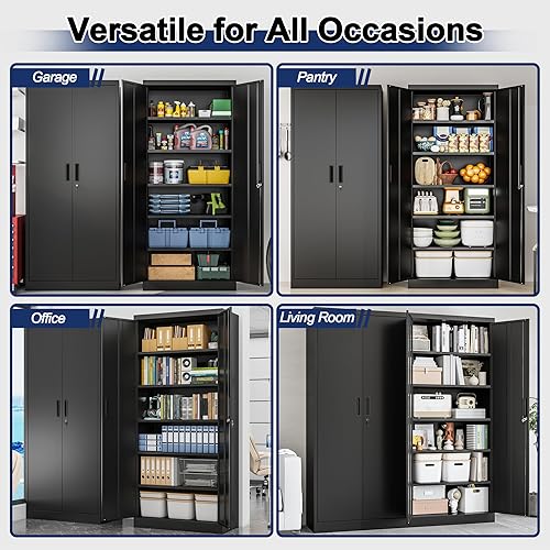 Miniatura 6 de BESFUR Armario de almacenamiento de metal de 71 pulgadas de alto con 5 estantes ajustables y puertas con cerradura, armario con bloqueo para garaje,