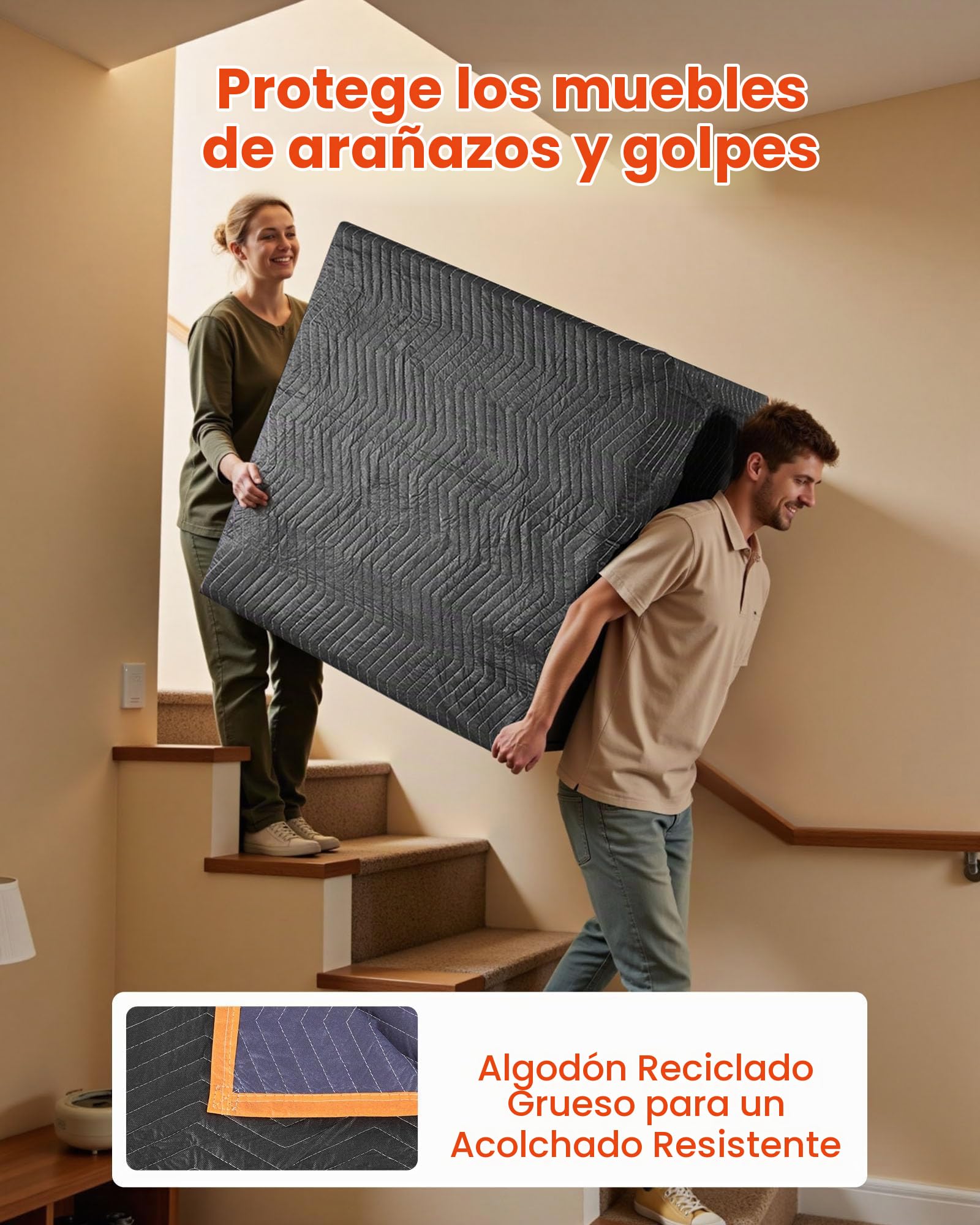 VEVOR Mantas de Embalaje y Mudanza 12 Piezas 1829 x 1016 mm, Manta para Envolver Muebles, Estructura de 3 Capas de Tela no Tejida y Relleno de Algodón para Envíos, Embalaje, Protección de Muebles