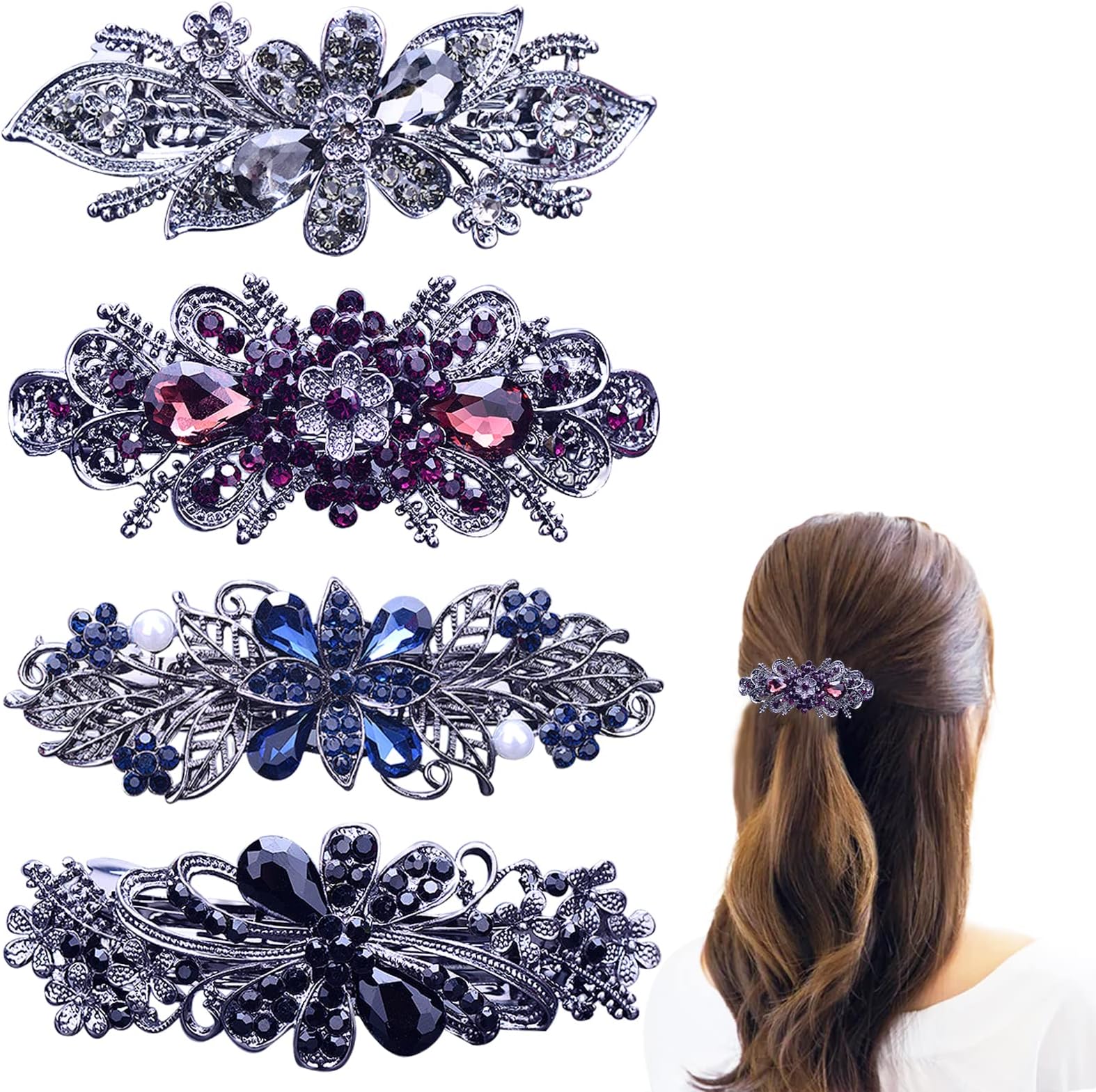 Amazon.com : GeoGeoDIY 4 PCS Hair Barrettes for Women Ladies, Flower ...