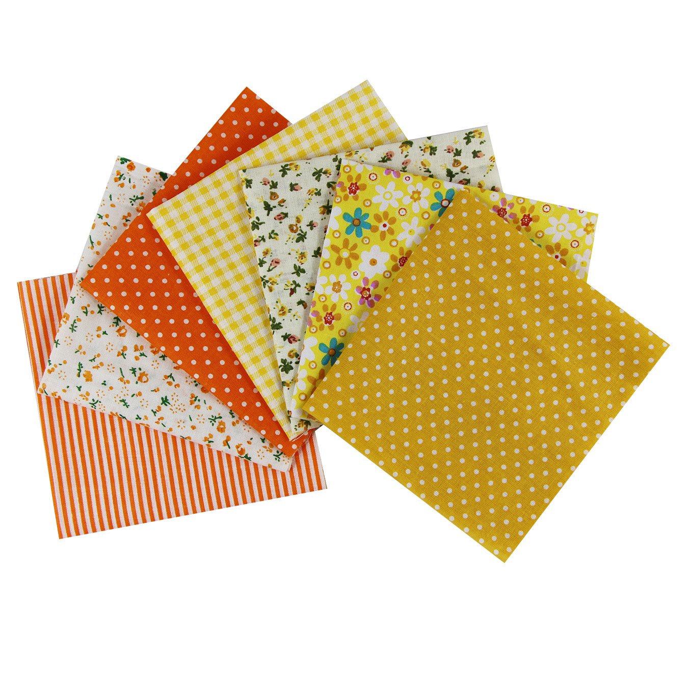aufodara Baumwollstoff Patchwork DIY Stoffpaket 7 Stück 50 x 50 cm, Reiner Baumwolle Stoff, Stoffe zum Nähen, Quilten Basteln Handwerk Gewebe, vielfältige Mustern Quadrate Baumwolltuch (Gelb)