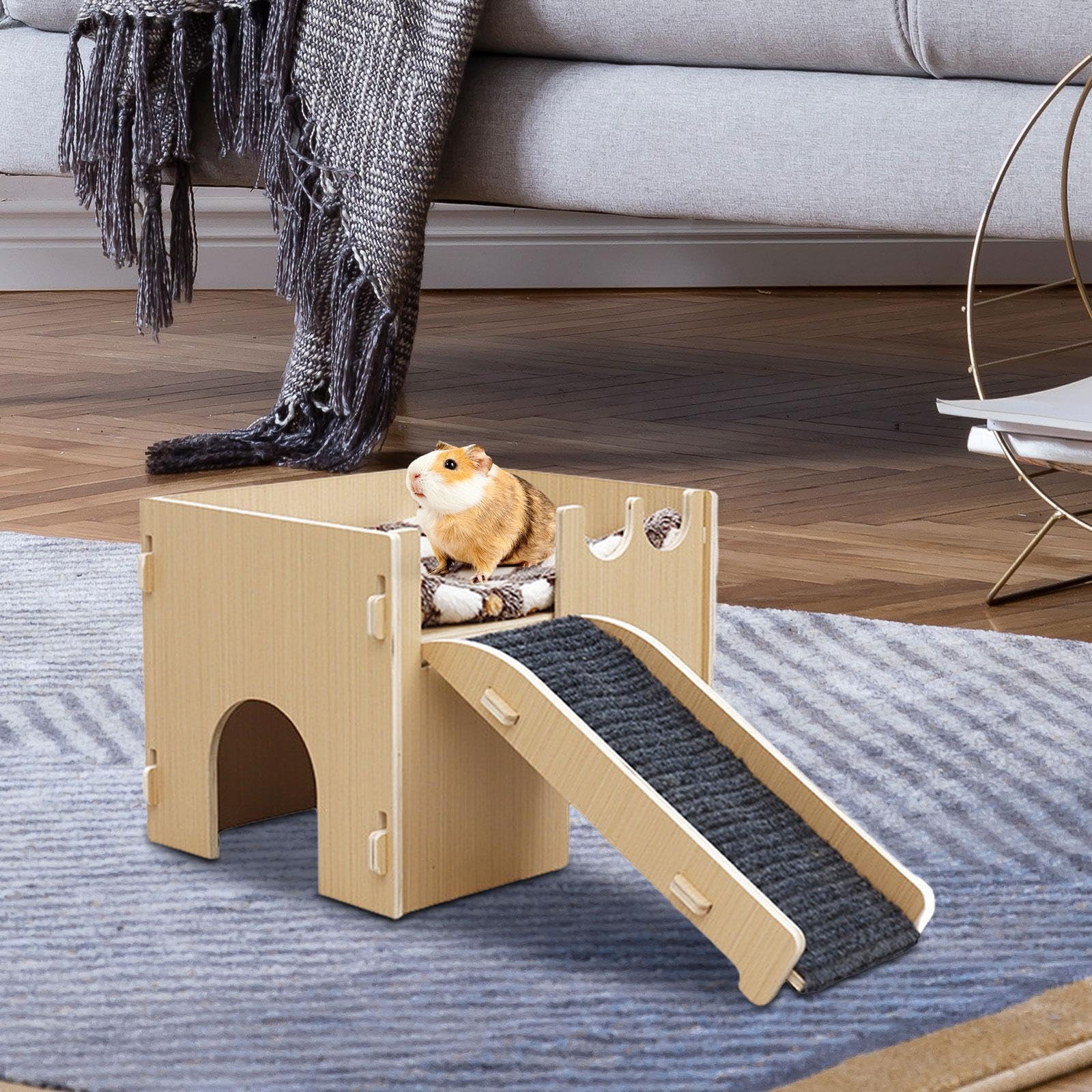 Divertente nascondiglio per criceti, Giocattolo in Legno Che Offre Spazio Sicuro per Dormire e Un Divertente Parco Giochi per Piccoli Animali.