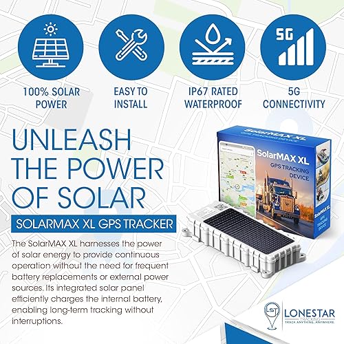 Miniatura 4 de LoneStar Tracking Rastreador GPS solar para vehículos - SolarMAX XL, 5G Cat-M1, resistente, impermeable, habilitado para BLE, seguimiento en tiempo