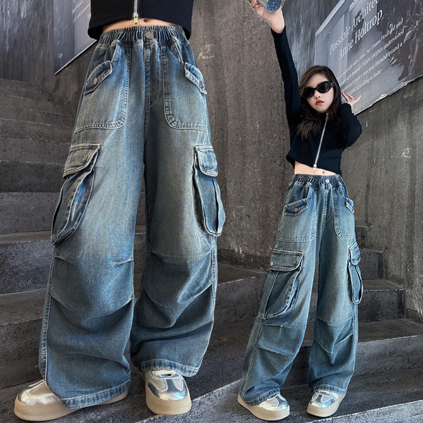 Genérico Pantalones niña chándal Joggers algodón con puños elásticos para Deporte Gimnasia Colegio Diario cómodo Suave Cintura con cordón Primavera otoño A3