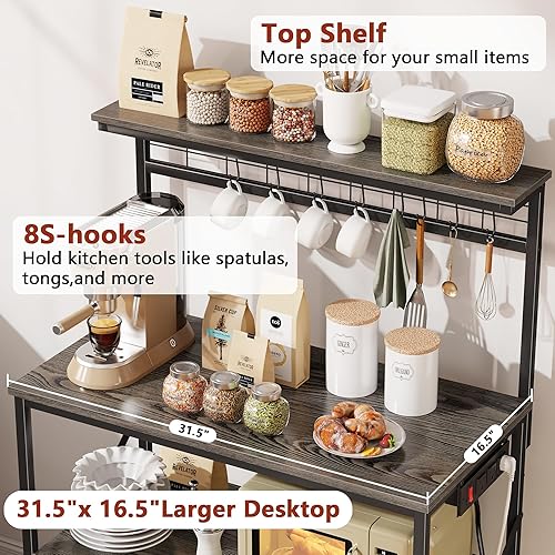 Vista 51 de Furologee Estante para hornear de cocina con toma de corriente, soporte para horno de microondas con almacenamiento de 4 niveles, mesa de café con 6