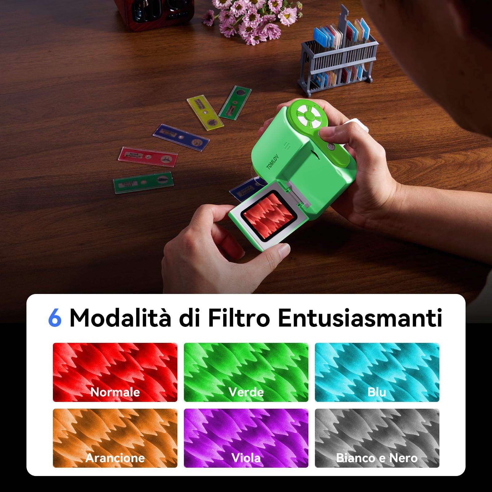 TOMLOV P20 Microscopio Digitale Portatile, Miniscopio 3-in-1 per Bambini, Telecamera DV 1080P con Schermo LCD da 2", Compatibile con PC, 4 Ore di Autonomia, 6 Luci LED, 6 Vetrini, 32GB (Verde)