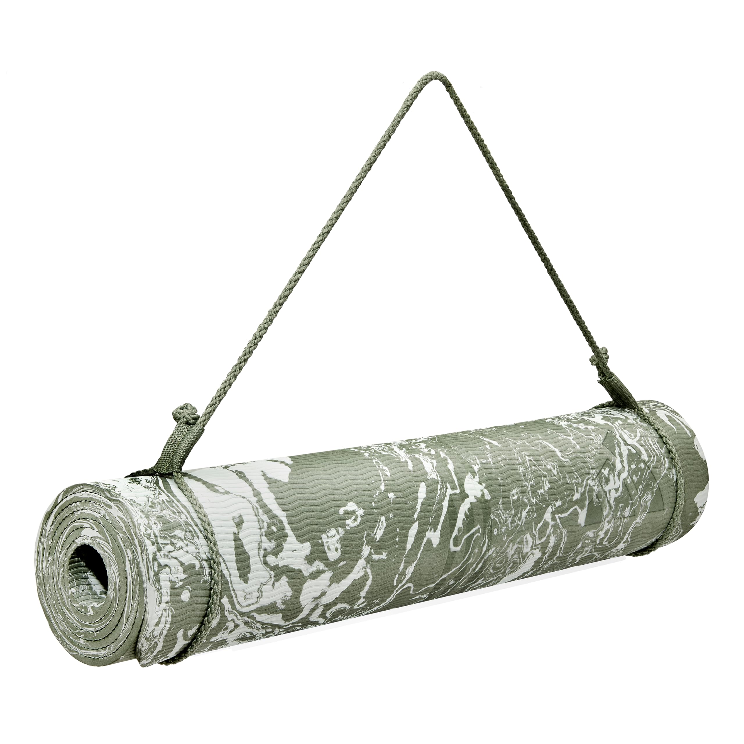 Adidas Yogamatte 5 mm TPE/EVA - Rutschfest, Camo Linen Green | 176 x 61 cm, feste Dichte, geriffelte Oberfläche, gerippte Basis - inkl. gewebtem Trageseil