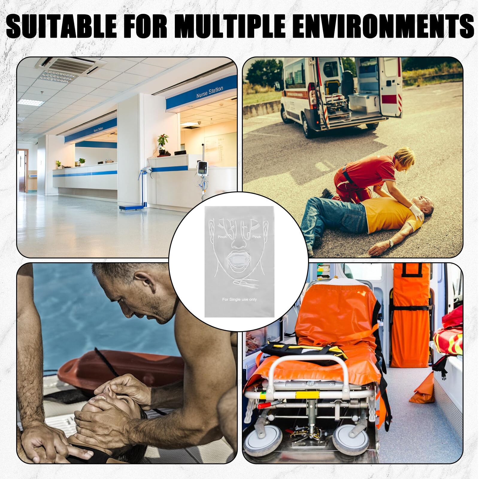 50 pezzi di protezione del viso: CPR / respiratore per protezione personale, protezione del viso per primo soccorso e emergenze, sacchetto in pellicola in PVC per rianimazione, protezione per la