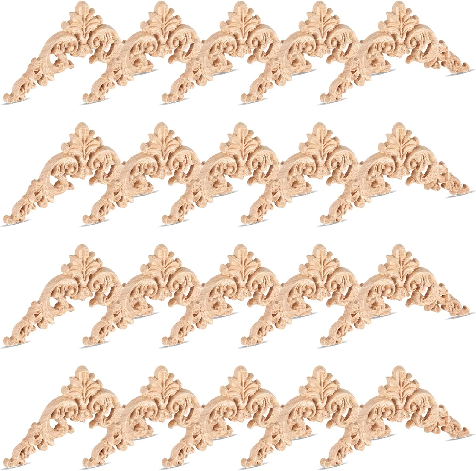 20 Pcs Wood Applique Corner Onlay Decorative Wood Applique DIY Wooden Carved Corner Unpainted Wooden Carved Decals Carving Decal for Furniture Wall Cupboard Bed Cabinet(Delicate Style)