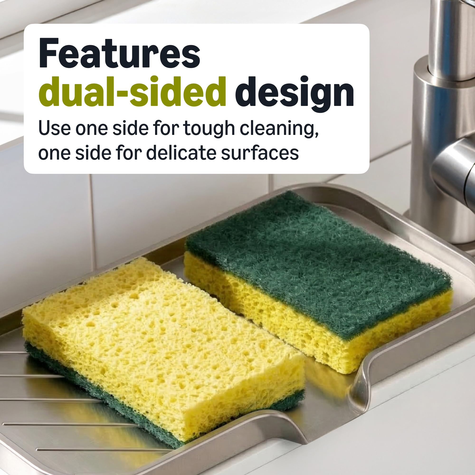 Heavy Duty Dual-Sided Scrub Sponges, Yellow/Green, 6-Pack E476