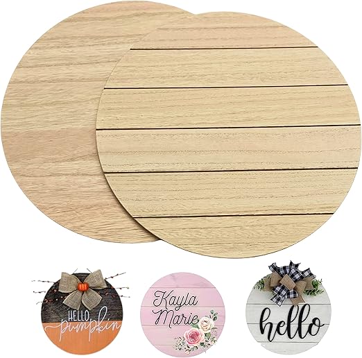 Unfinished Wood Rounds for Crafts - 2 Pack of 14 Inch Diameter Reversible Wood Circles with Real Wood Veneer That Will Not Warp, Wood Slices with Smooth Side and Embossed Shiplap Side by CADE + KAI