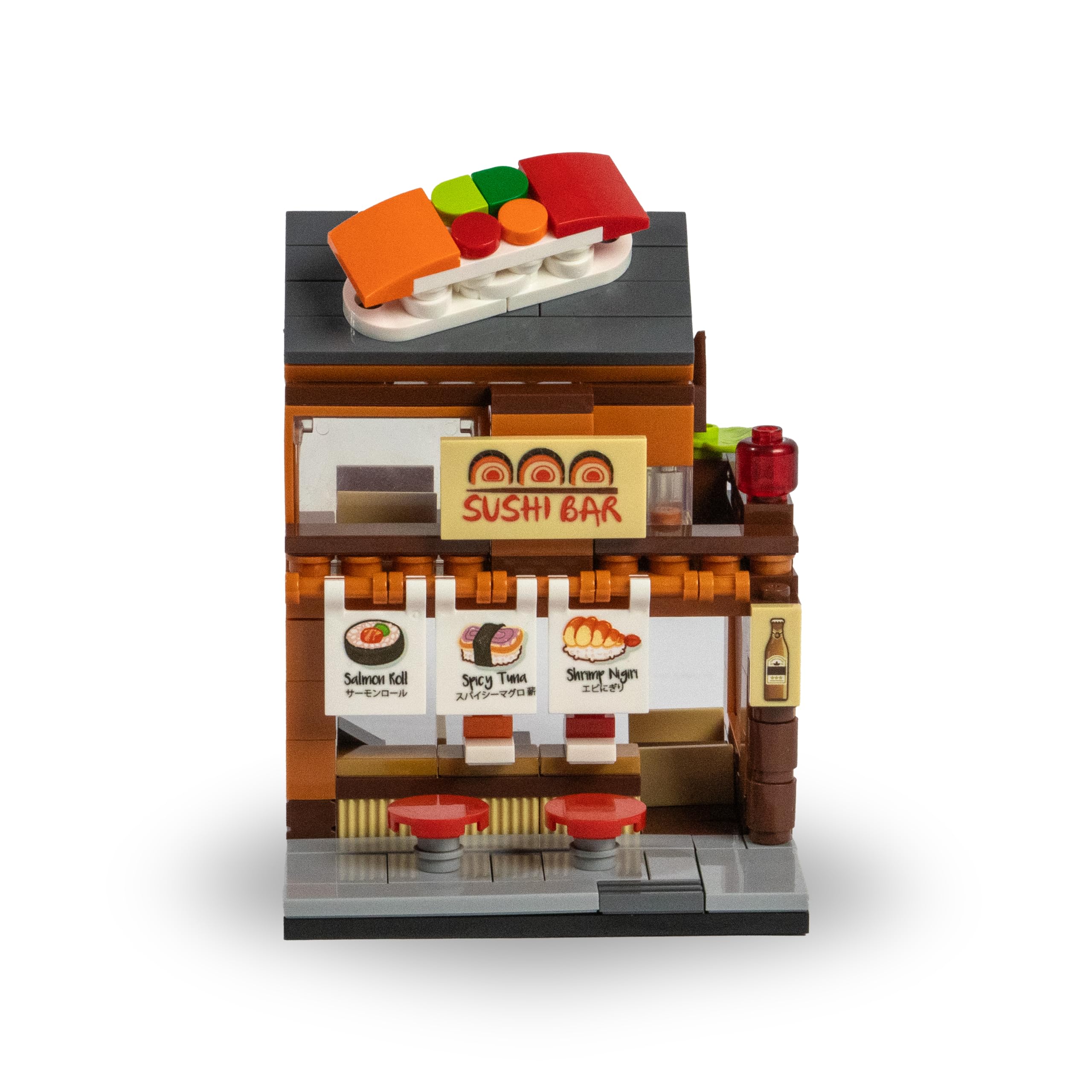Brick Loot Mini City Sushi Bar Building Block Set – Custom Japanese Street Food Bar Stand Model – 100% Compatible with Lego, Creative Construction Toy for Kids & Adults, Gift for Food Lovers