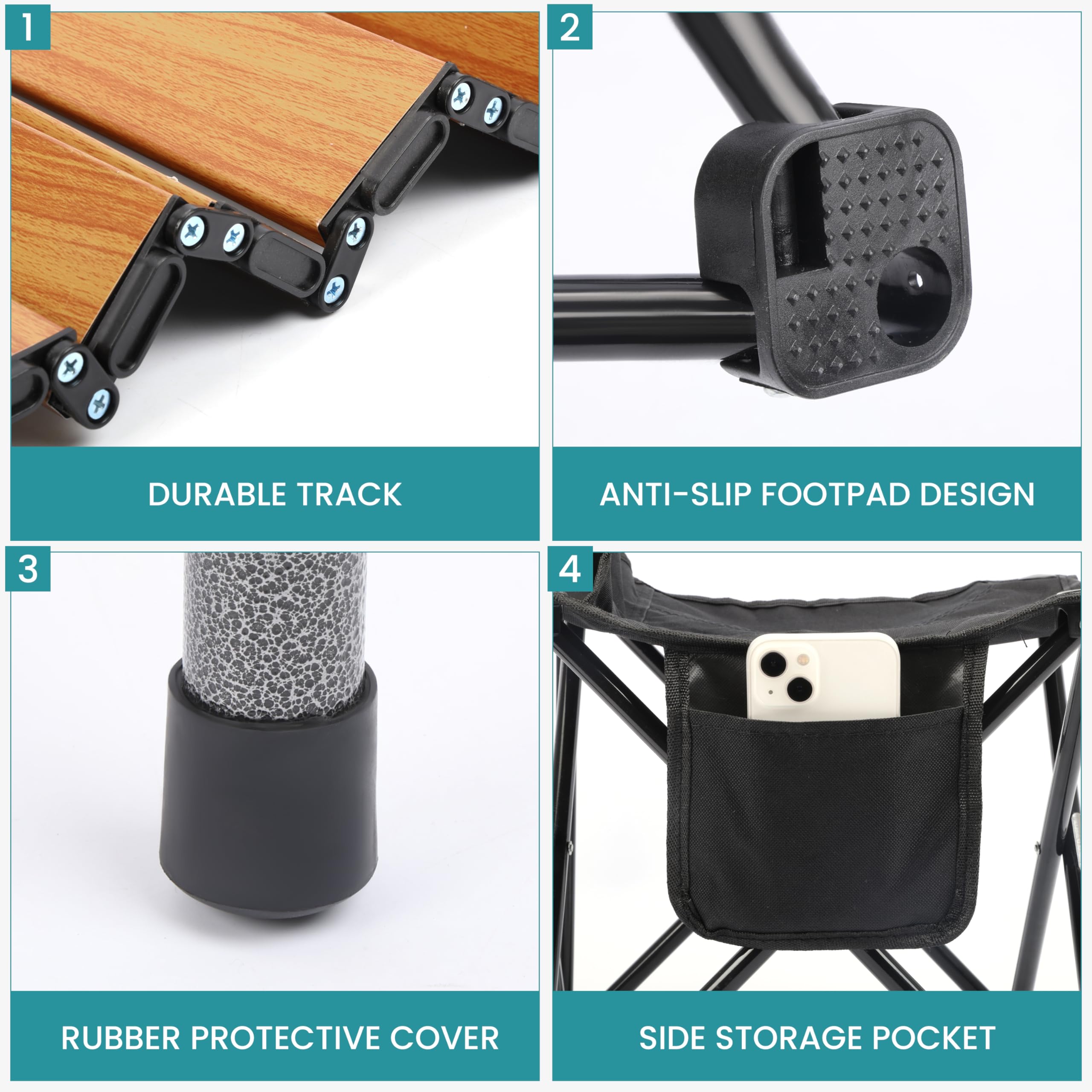 BELLE VOUS Ensemble de Chaises de Camping & Table Noir (5 Pièces) - Sièges Pliants Portables pour Usage Intérieur/Extérieur - Idéal pour Pique-Nique, Barbecue, Jardin & Voyage