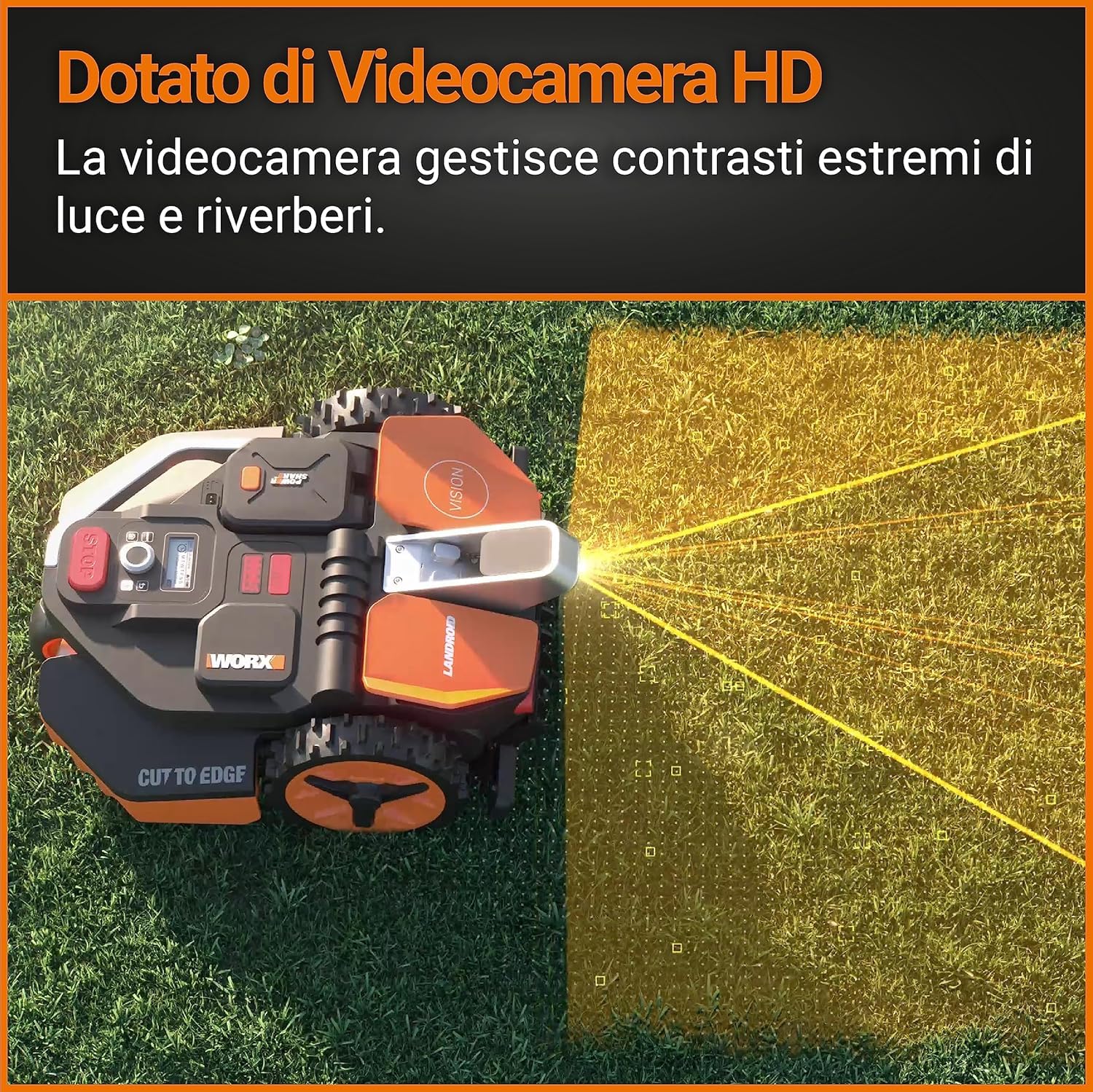 WORX Landroid Vision S250 robot tosaerba WR202E per giardini fino a 250 m² – robot tosaerba intelligente senza cavo di limitazione – WLAN e Bluetooth – prevenzione attiva degli ostacoli con tecnologia