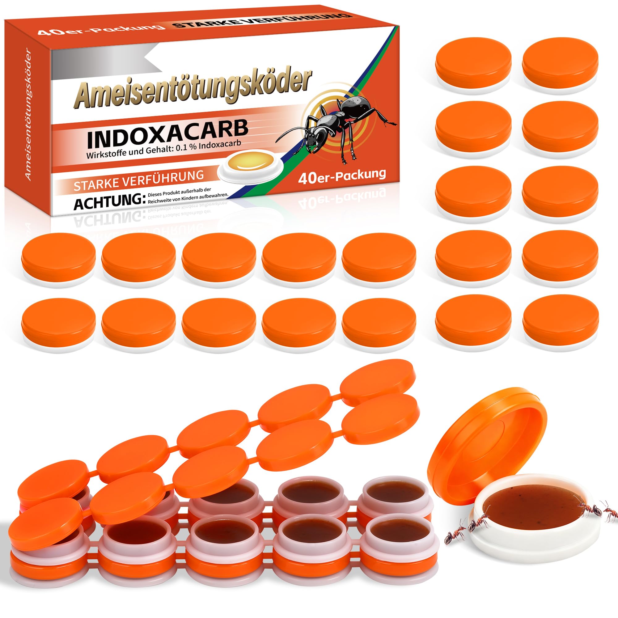 Tiezeeu 40 Stück Ameisen Fänger Köder, Geeignet für den Innen- und Außenbereich, Langanhaltend und Effektiv, Einfacher Reinigung (Orange)