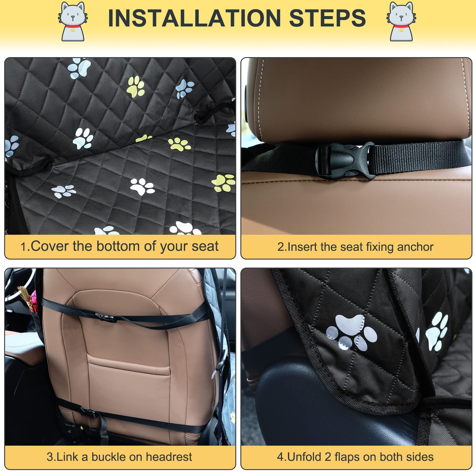 Datanly 2pcs Dog Car Seat Cover For Front Durable Colored Paw Prints Waterproof Protector Against Dirt Scratch Proof Non Slip Padded Quilted Front Seat Covers For Dog For Cars