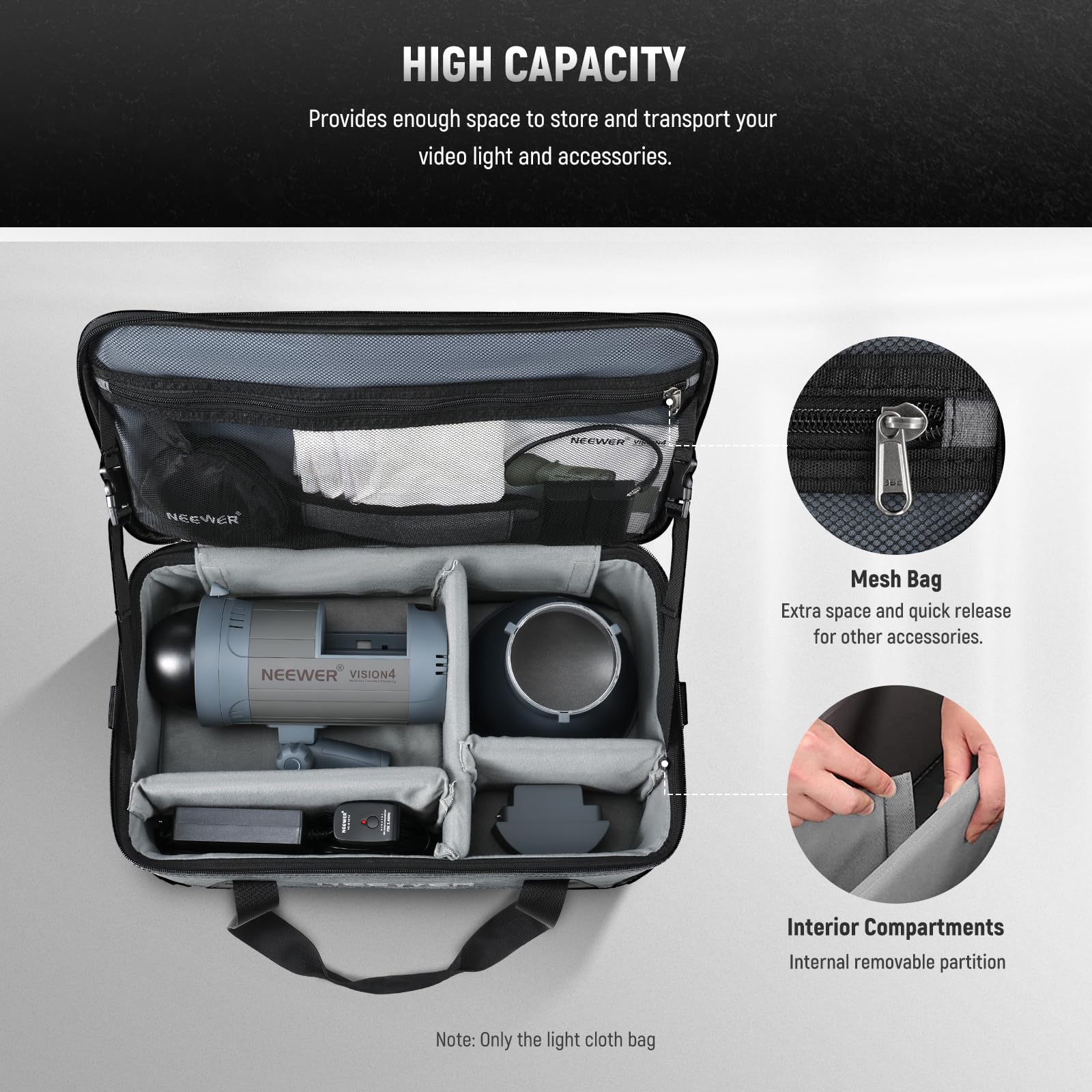 Neewer Bolsa de Transporte con Espuma móvil Acolchada para Studio Light Vision 4 ML300 CB60 CB60B RGB CB60 MS60B MS60C MS150B, Bolsa de Transporte de Tela Oxford Duradera con Correa para el Hombro y