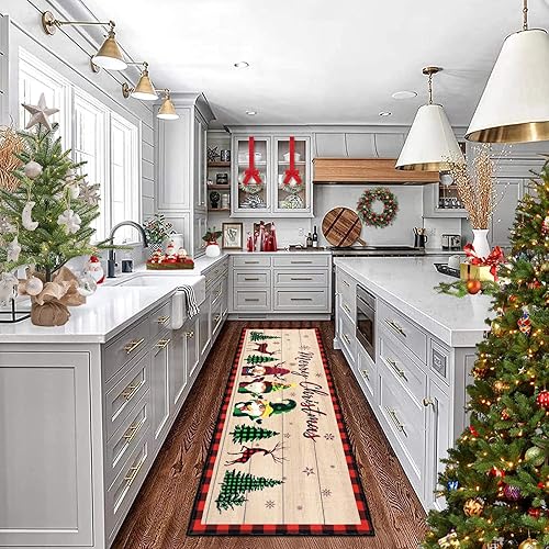 Miniatura 5 de Bsmathom Alfombra de pasillo de Navidad de 2 x 6 pies, antideslizante, lavable a máquina, alfombra suave de pelo bajo para pasillo, entrada, baño,