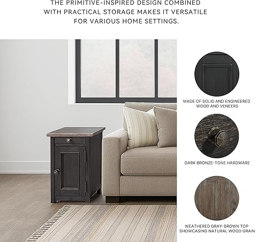 Miniatura 5 de Signature Design by Ashley Tyler Creek - Mesa auxiliar rústica para silla con bandeja extraíble y puertos USB, color marrón