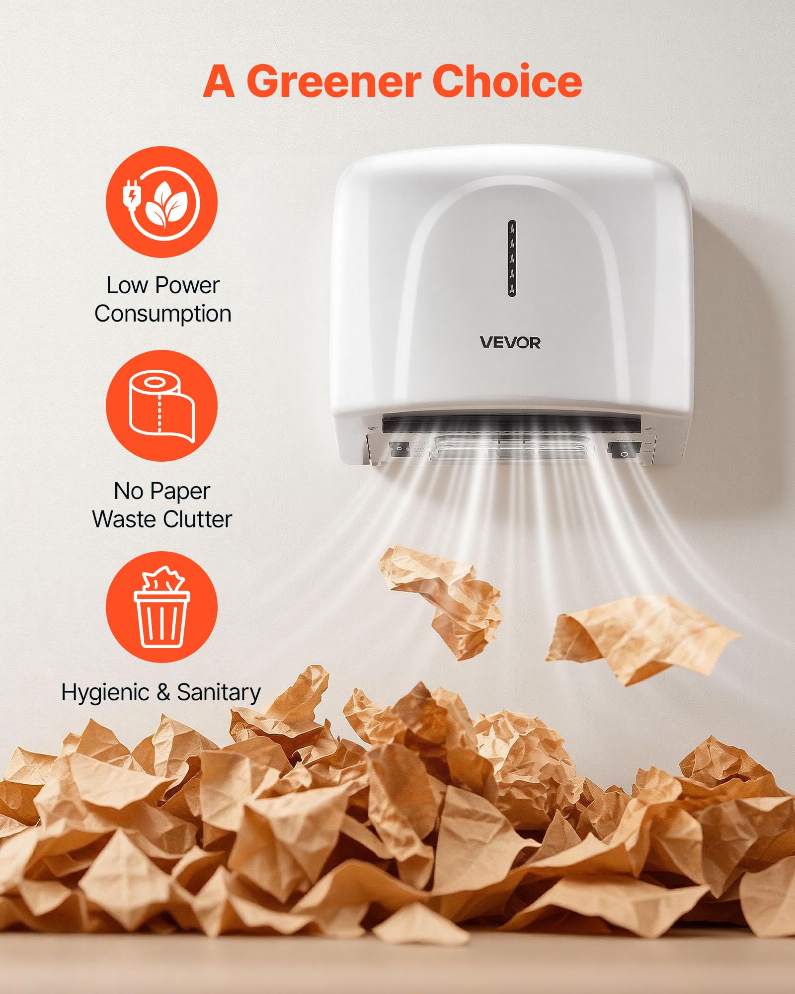 VEVOR Secador de Manos Automático de Velocidad 1300 W con Filtro HEPA | Secador de Manos de Aire Acero Inoxidable, Montaje en Pared para Baños Hoteles Aeropuertos Oficinas Hospitales Uso Comercial