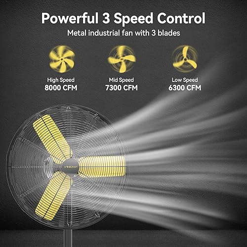 Miniatura 2 de Ventilador de pedestal industrial comercial de 24 pulgadas oscilante, 7800 CFM, ventiladores industriales resistentes con 3 velocidades,
