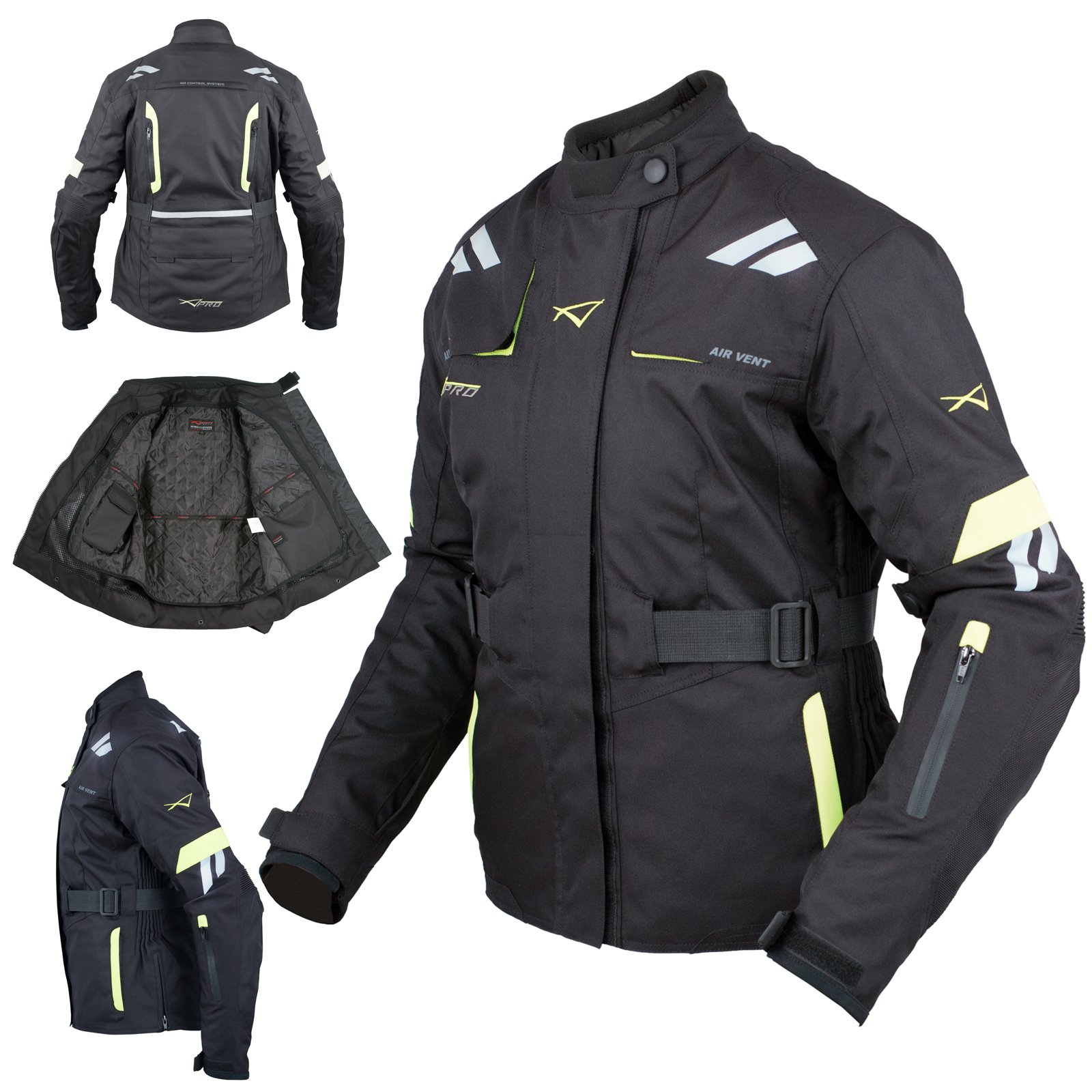 A-pro Textile Blouson Moto Femme Termique Protections CE étanche Fluo L
